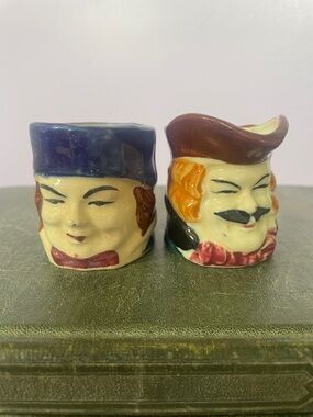 Vintage Ceramic Toby Jug Egg - creamer Cups - Pair in Multicolor